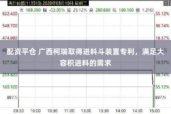 配资平仓 广西柯瑞取得进料斗装置专利，满足大容积进料的需求